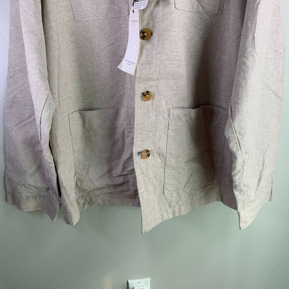 Ike Behar Men's Shirt Jacket Shacket Plus Size XXL in Khaki Linen Cotton - Picture 3 of 10